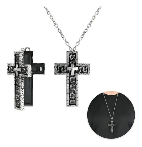 2 Collares con Dije de Cruz Color Plateado y Negro | Grado B