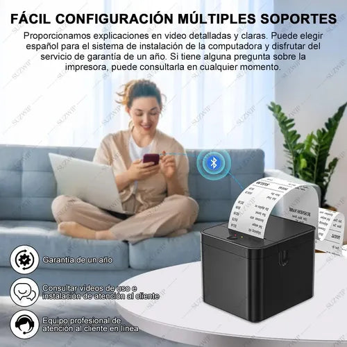 Impresora Térmica Ticket Recibos 58MM Suzwip Bluetooth+usb con 5 Rolls Paper Impresora Bluetooth | Grado B