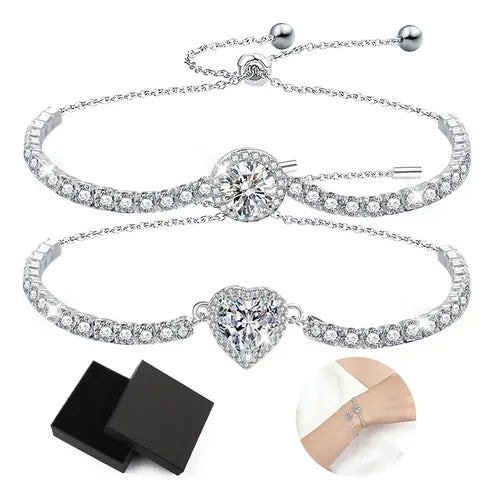 2 Pulseras de Gema de Acero Inoxidable para Mujer Color Plateado | Grado B