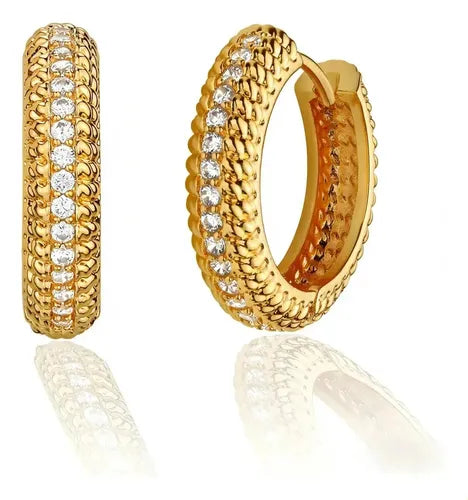 Pendientes CZ para Mujer Niñas Aretes Oro 14K con Zirconias Dorado | Grado B