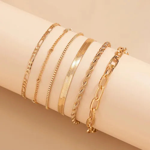6 Pulseras para Mujer Color Dorado | Grado B