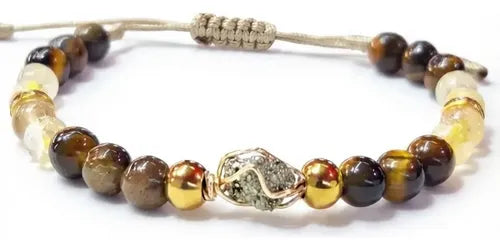 Pulsera Unisex Riqueza Abundacia Ojo de Tigre y Citrino 1 CM | Grado B