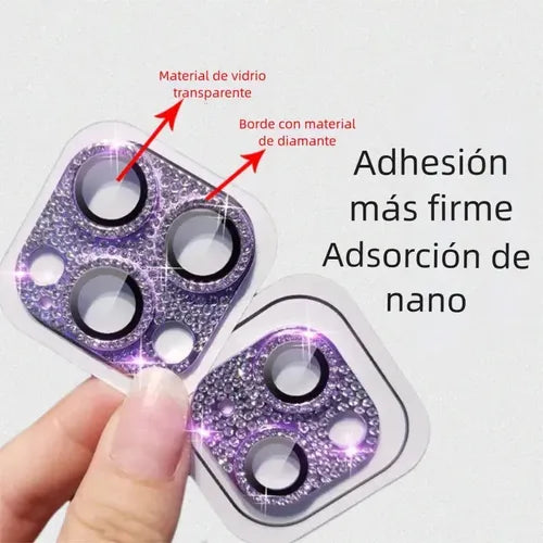 MICA PROTECTORA LENTE CÁMARA PARA IPHONE DIAMANTES COLORES 1