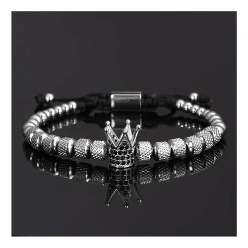 Brazalete de 3 Pulseras con Corona en Acero Inoxidable 19 cm | Grado B