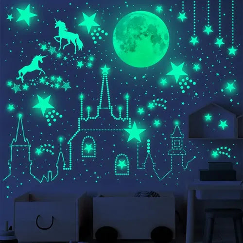 Pegatinas Luminosas de Luna y Estrellas Vinilos Decorativos Verde | Grado B