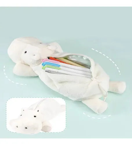 Estuche de Lápices de Peluche con Forma de Hipopótamo Color Azul | Grado B