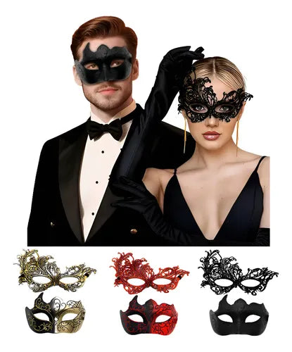 2 Antifaz Fiesta Mascaras Halloween Pareja Carnaval Cosplay | Grado B
