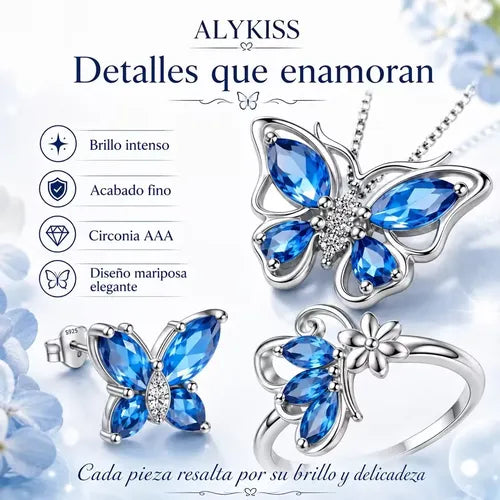 Mariposa Conjunto Joyas para Mujer Collar+aretes + Anillo | Grado B