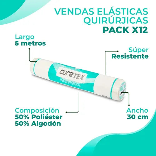 12 Vendas Elásticas Curatex de 30 cm de Ancho | Grado B