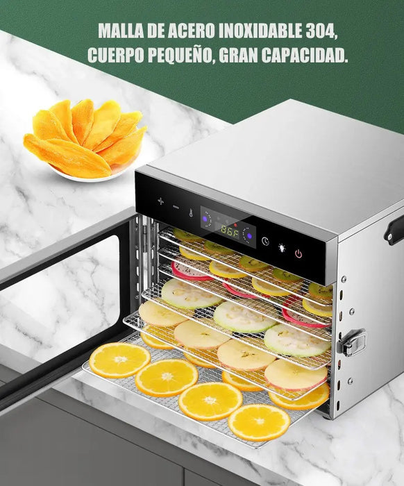 DESHIDRATADOR DE ALIMENTOS 6 BANDEJAS FRUTA ELÉCTRICO PLATEADO GRADO A
