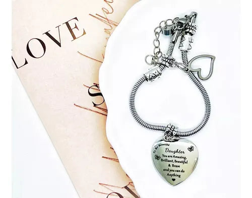 3 Pulseras de Cadena Serpiente con Cierre de Corazón para Charms Color Plateado | Grado B