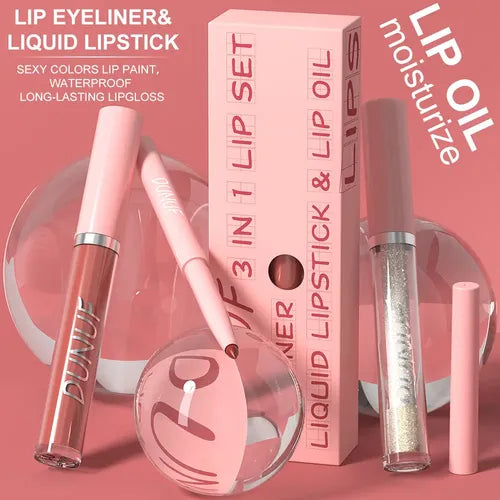 DUNUF: BRILLO LABIAL + DELINEADOR DE LABIOS + ACEITE LABIAL. 1