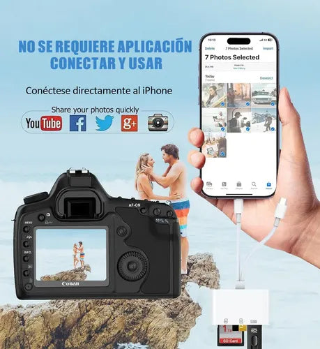 Adaptador Lector de Tarjetas SD 5 en 1 OTG USB Compatible con iPhone iPad y Xiaomi Color Blanco | Grado B