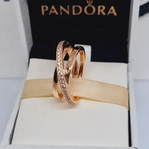 Anillo Triple Banda Cruzado con Kit de Regalo Color Dorado Rosa