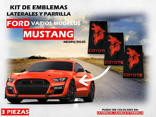 Kit de Emblemas de Metal Mustang Coyote Negro/Rojo | Grado B