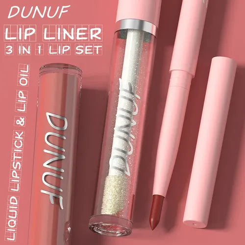 DUNUF: BRILLO LABIAL + DELINEADOR DE LABIOS + ACEITE LABIAL. 1