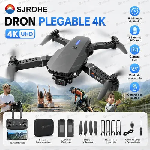 Mini Dron Sjrohe con Doble Cámara 4K, Giro 360, 4 Hélices de Repuesto y 2 Baterías Color Gris | Grado B