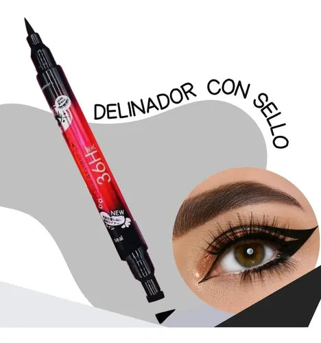 Delineador 2 en 1 de Ojos y Cejas con Lápiz y Sello Hipoalergénico Negro | Grado B