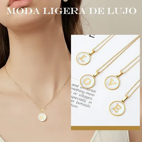 Collar Dije Letras Iniciales Acero Inoxidable Doradas Mujer | Grado B
