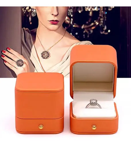 Caja de Anillo para Compromiso Propuesta Regalo Joyas Lujo Naranja | Grado B