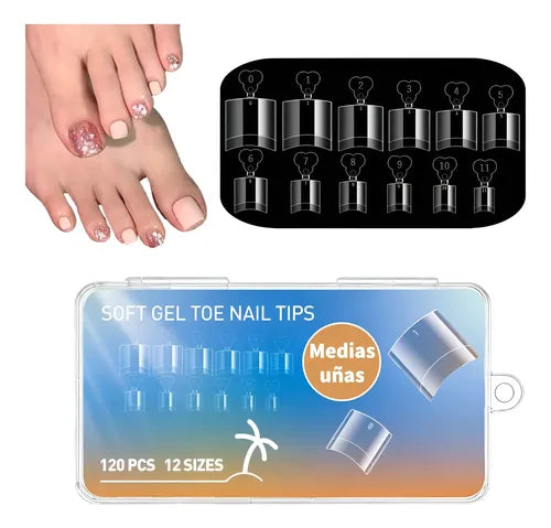 120 PZS TIPS UñAS POSTIZAS SUAVE GEL PIES PEDICURA INST TRANSPARENTE GRADO A