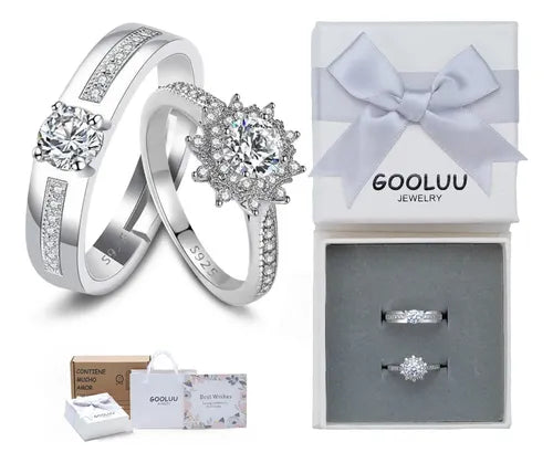 Set de 2 Anillos Ajustables para Pareja Color Plateado | Grado B