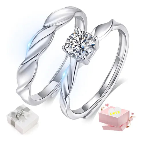 Anillos de Promesa Ajustables para Pareja Color Plateado | Grado B