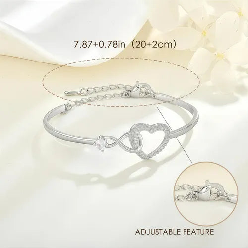 Pulsera de Corazón Ajustable para Mujer Color Plateado | Grado B