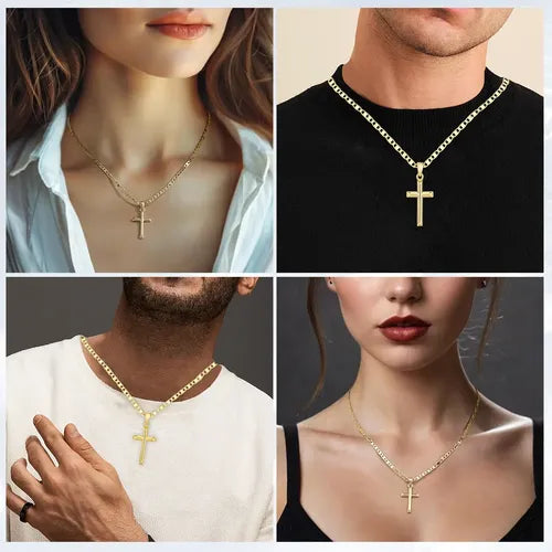 Collar con Cruz en Acero Inoxidable Dorado 50+5CM Cadena Ajustable Unisex | Grado B