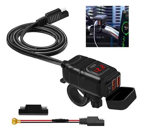 Dual Puertos USB 12V Cargador Batería Coche con Voltímetro | Grado B