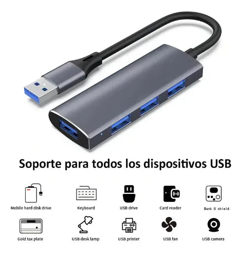 Jeeyee Hub USB 3.0 4 Puertos Alta Velocidad con Protección de Sobrecarga Gris | Grado B