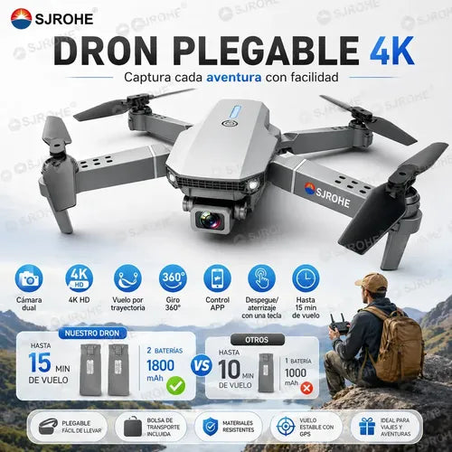 Mini Dron Sjrohe con Doble Cámara 4K, Giro 360, 4 Hélices de Repuesto y 2 Baterías Color Gris | Grado B