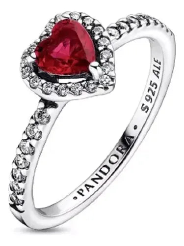 Anillo Corazón Elevado Rojo con Kit de Regalo Color Plateado