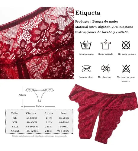 2PCS LIGEROS SENSUALES CALZONES ENCAJE ROPA INTERIOR GRANDE