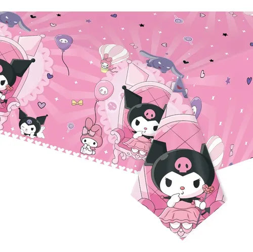 MANTEL RECTANGULAR KUROMI DE PLÁSTICO IMPERMEABLE ROSA 1.8 M X 1.08 M KUROMI TABLECLOTH