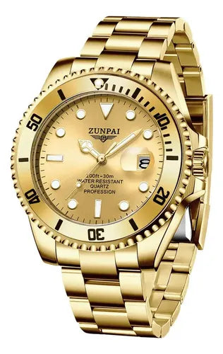 Reloj Zunpai Impermeable e Inoxidable Color Dorado para Hombre | Grado B