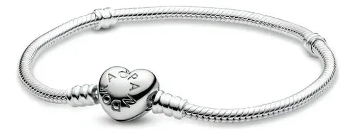 3 Pulseras de Cadena Serpiente con Cierre de Corazón para Charms Color Plateado | Grado B