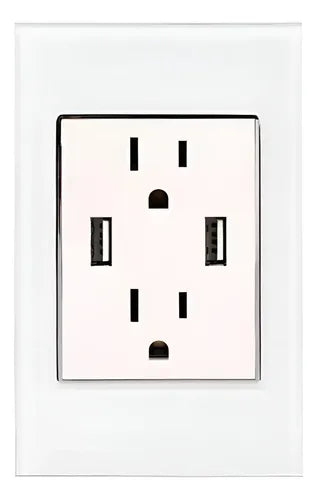 Placa de Contacto Doble con Carga USB Dual de Vidrio Color Blanco | Grado B