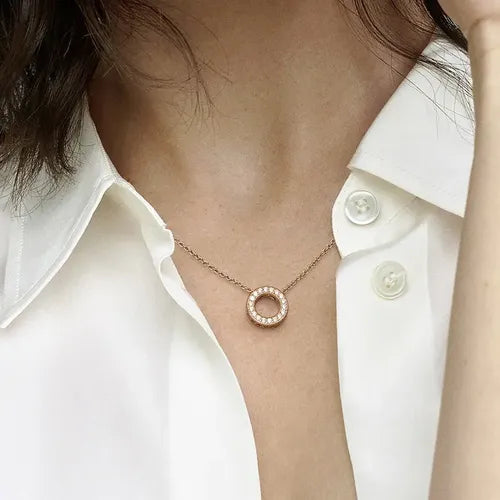 Collar de Clavícula con Pavé Color Dorado Rosa