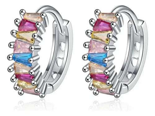 Aretes con Piedras de Colores Regalo para Mamá Color Plateado | Grado B