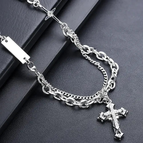 Collar de Cadena con Dije de Cruz en Acero Inoxidable para Mujer | Grado B
