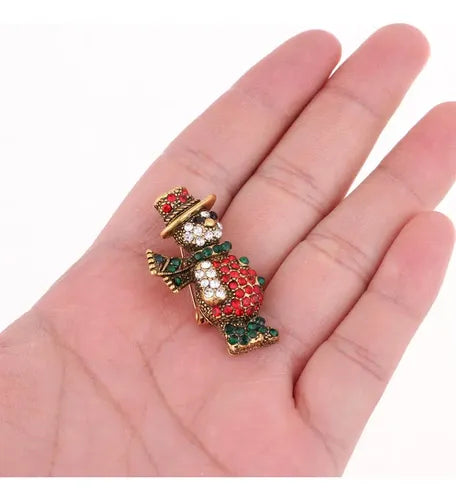 Broche Pin Navideño de Muñeco de Nieve con Cristales Multicolor | Grado B