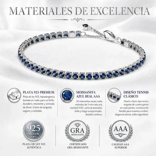 Pulsera con Cristales Azules Brillantes Color Plateado | Grado B