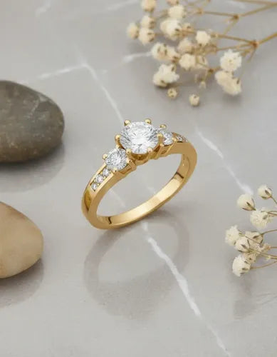 Anillo de Compromiso para Mujer Color Plateado y Dorado | Grado B