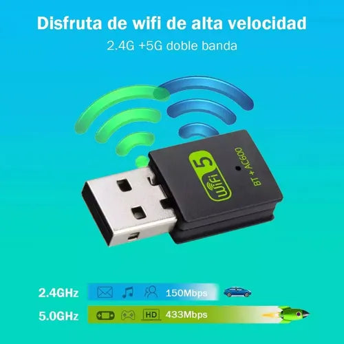 Adaptador USB WiFi de Banda Dual 5G con Bluetooth para PC Color Negro | Grado B