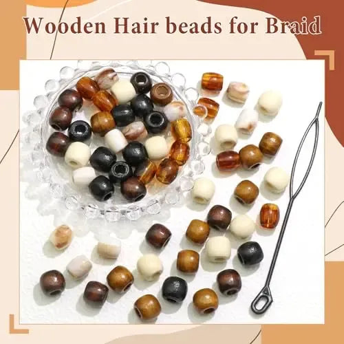 60 Cuentas de Madera para Trenzas de Cabello Multiestilo | Grado B