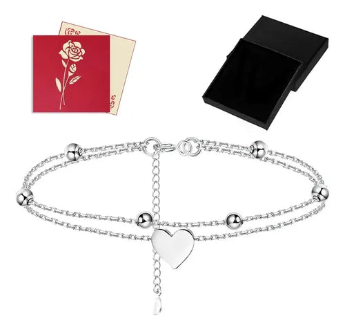 Pulsera de Corazón con Charms en Acero Inoxidable Color Plateado 16.5 cm | Grado B