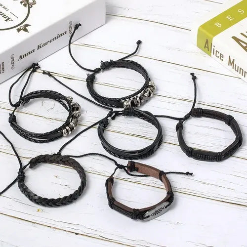 PULSERA CUERO TRENZADO ESTILO CORDÓN AJUSTABLE PARA HOMBRE 6 CM