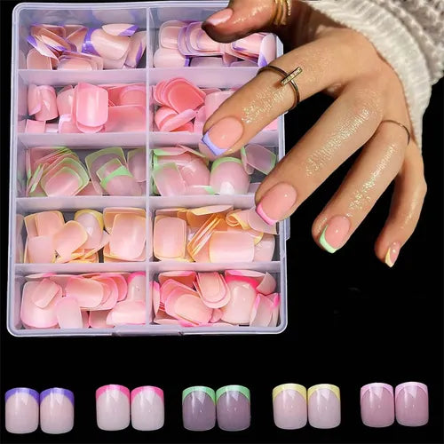 Kit Brioty de 100 Uñas Postizas Cuadradas Pink Dawn Plain Mixto | Grado B