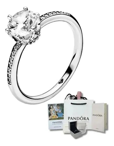 Anillo Corona con Piedra Color Plateado